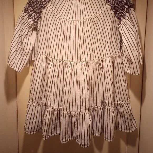 Free people Lola embroidered mini dress striped tier open back blk & wte M - Picture 5 of 11